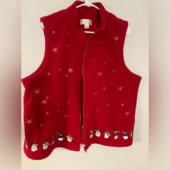 VTG Snowman Snowflake Vest Jacket Winter Vest Warm Embroidered Red White 2X - Picture 4 of 13